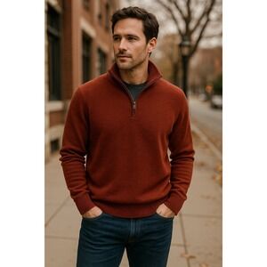 J.Crew Mens XL‎ Lambswool 1/4 Zip Sweater Ribbed Mock Neck Pullover Rust Red